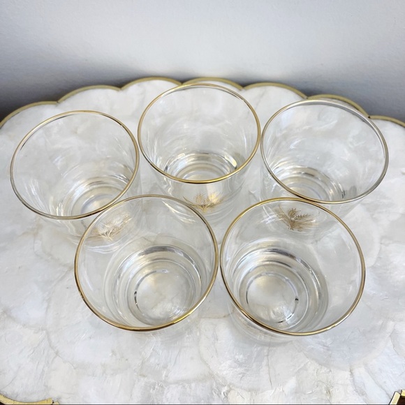 MCM Gilt Gold Trim Wheat Glass Tumblers Bar Cart Bar Drinking Glasses 3 1/4” - Picture 10 of 16